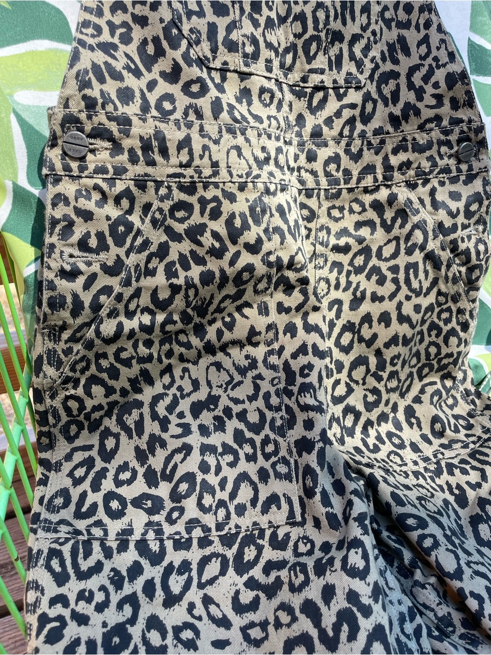 Obey UNISEX Leopard-Print Overalls in Tan and Black - Picture 5 of 10
